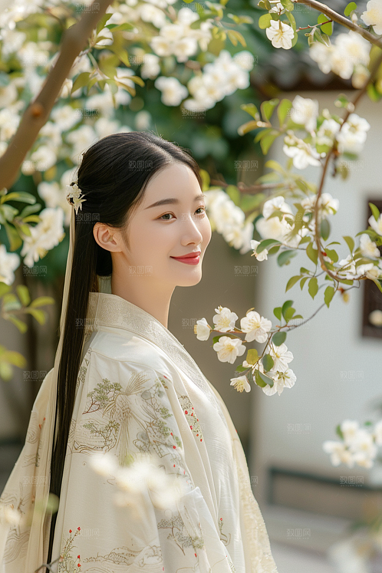 花卉汉服人物唯美中式摄影图