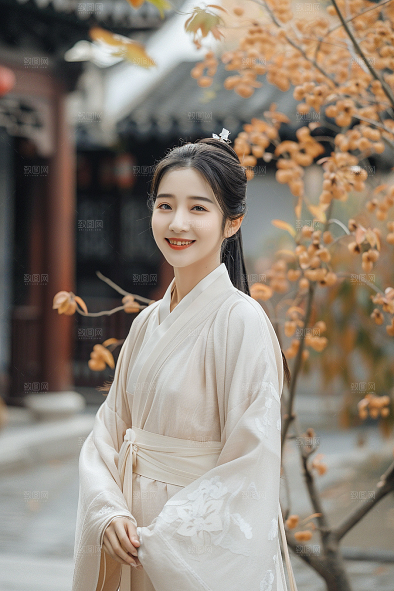花卉汉服人物浪漫中式摄影图