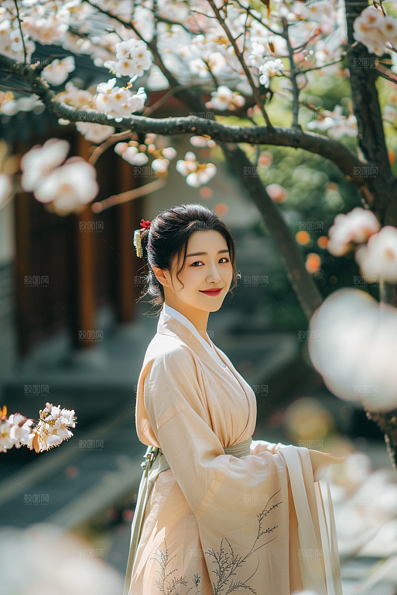 花卉汉服人物中国风美景摄影图