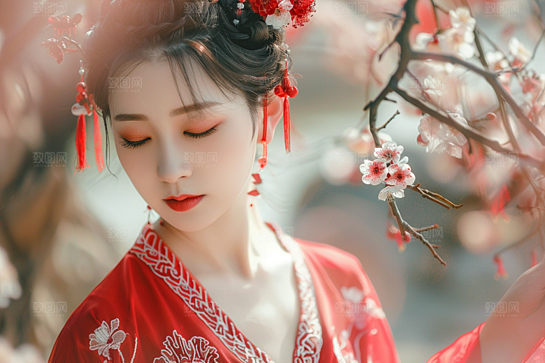 花卉汉服人物浪漫中国风摄影图