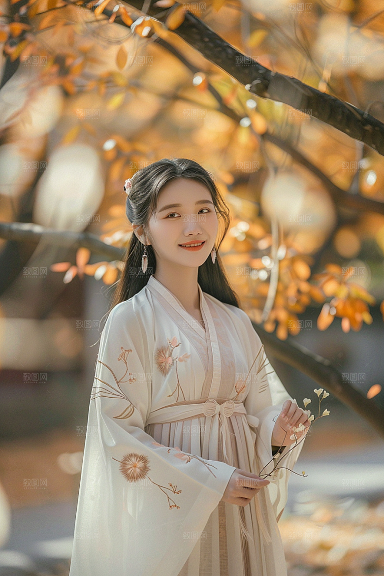 花卉汉服人物高清写真摄影图