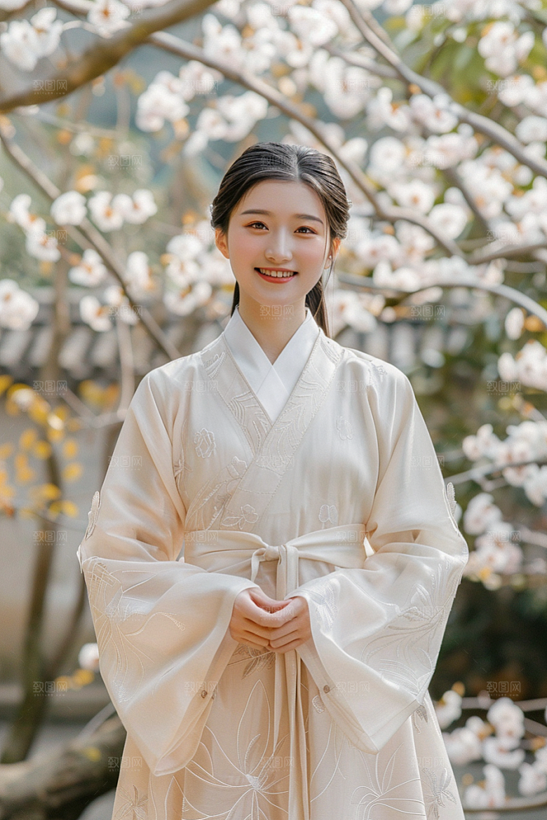 花卉汉服人物美景中式摄影图