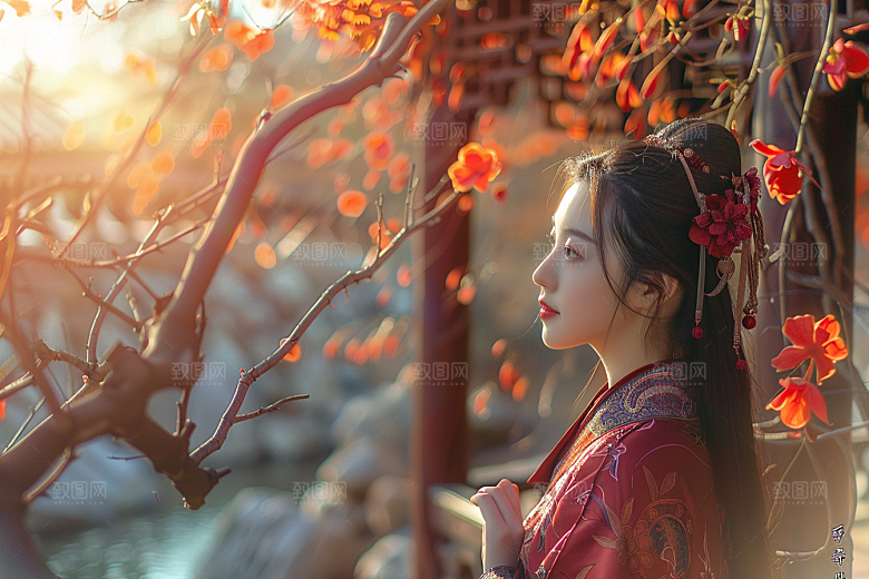 花卉汉服人物中国风浪漫摄影图