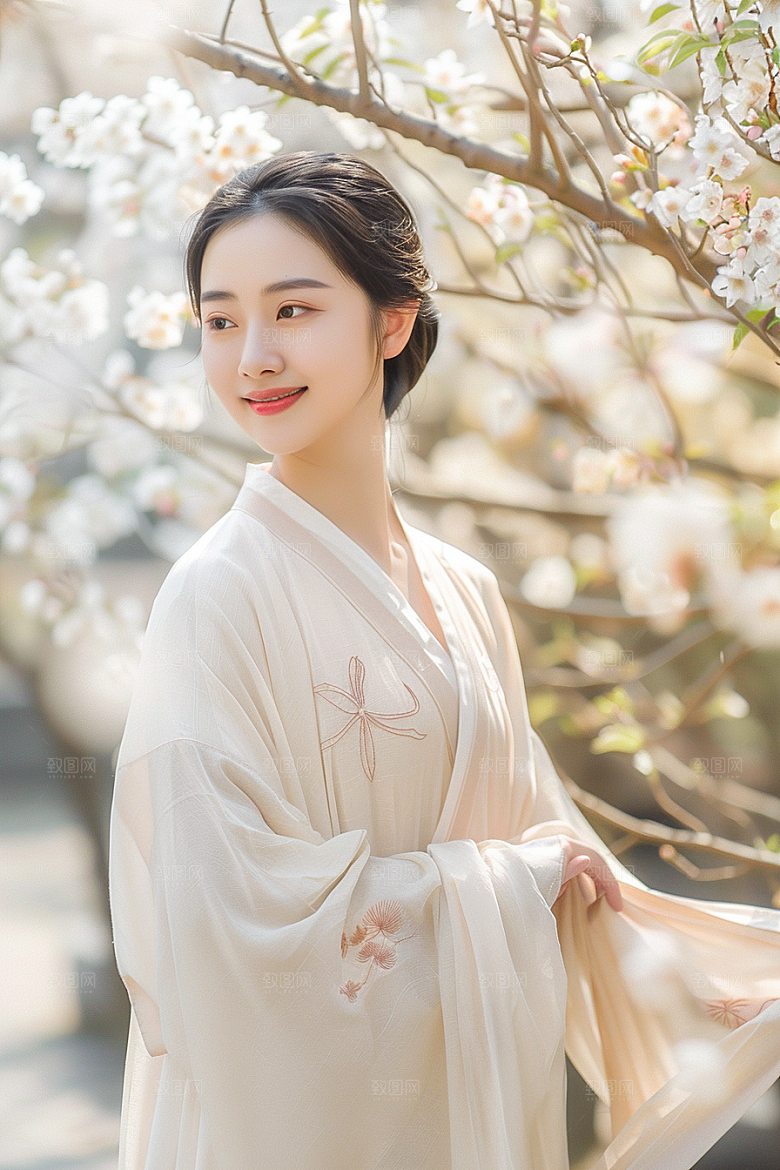 花卉汉服人物中国风高清摄影图