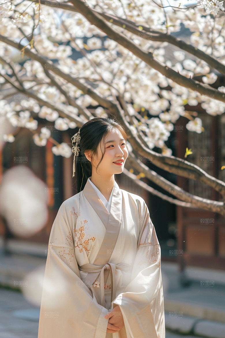 花卉汉服人物高清唯美摄影图