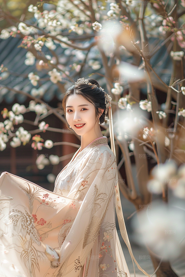花卉汉服人物园林古风摄影图