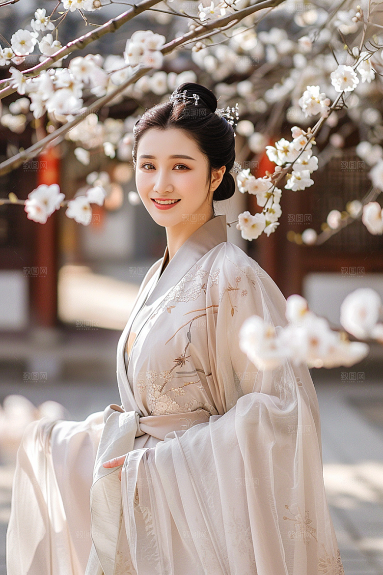 花卉汉服人物浪漫美景摄影图