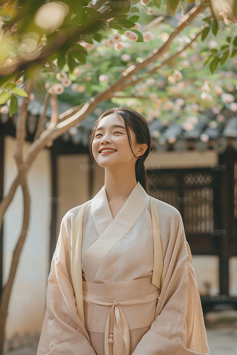 花卉汉服人物写真花丛摄影图