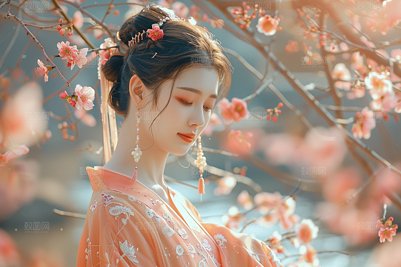 花卉汉服人物古风园林摄影图