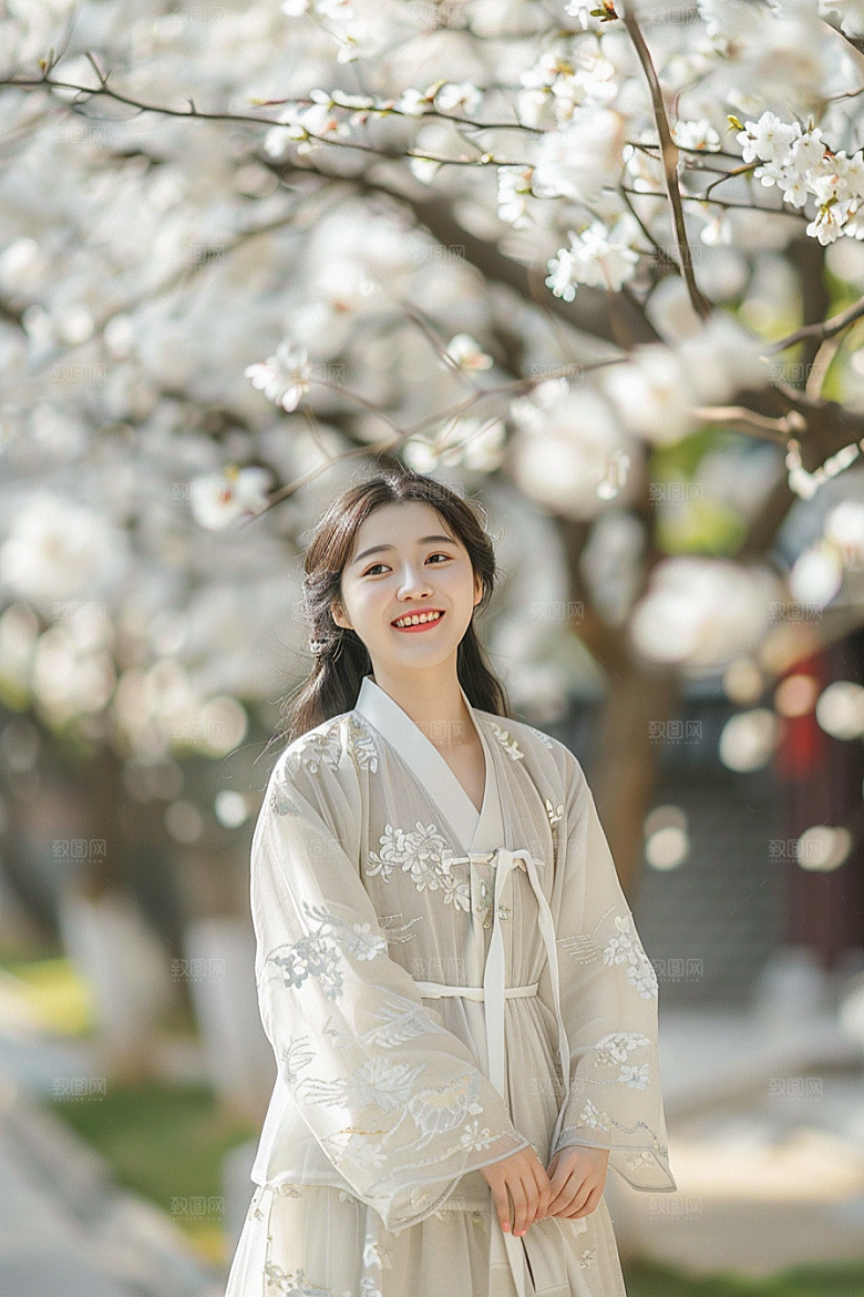 花卉汉服人物园林花丛摄影图