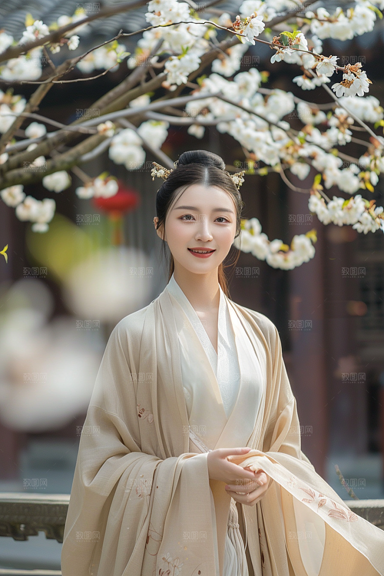 花卉汉服人物唯美中国风摄影图