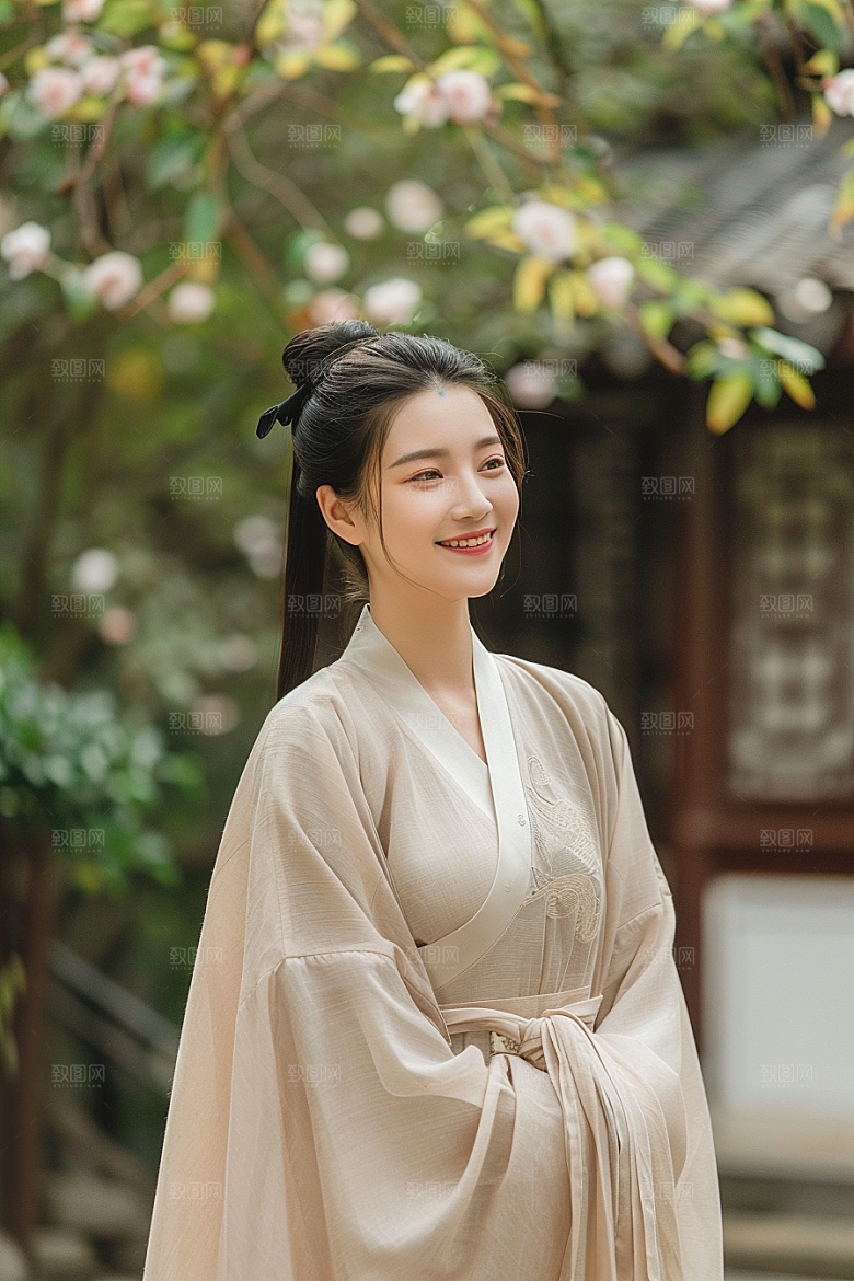 花卉汉服人物唯美浪漫摄影图