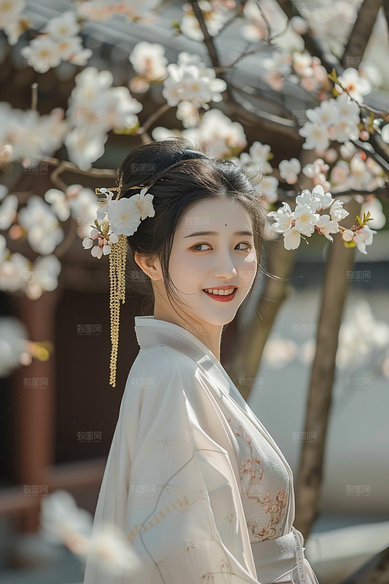 花卉汉服人物写真高清摄影图