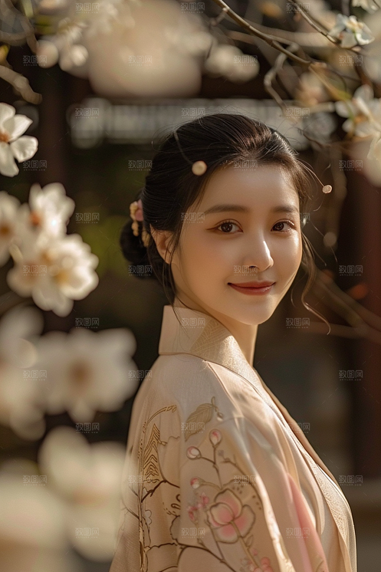 花卉汉服人物高清美女摄影图