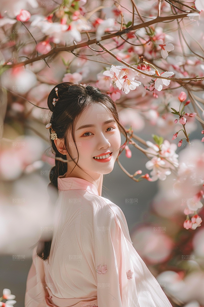 花卉汉服人物人像美女摄影图