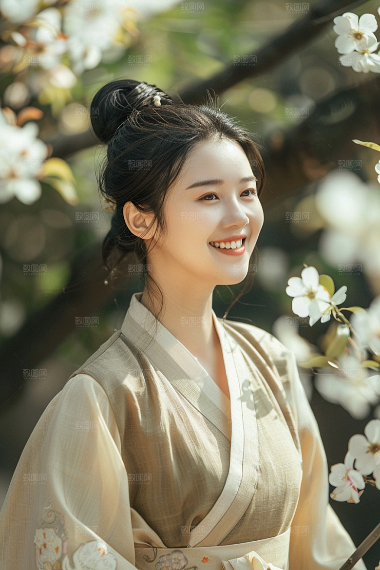花卉汉服人物唯美美景摄影图