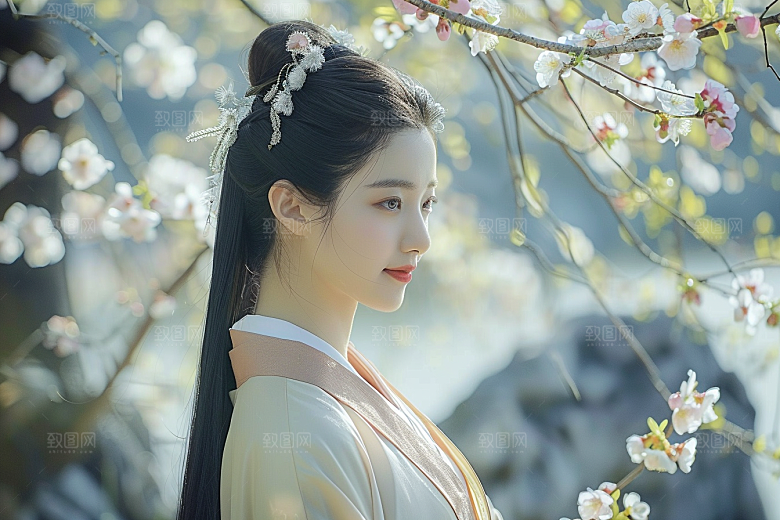 花卉汉服人物写真古风摄影图