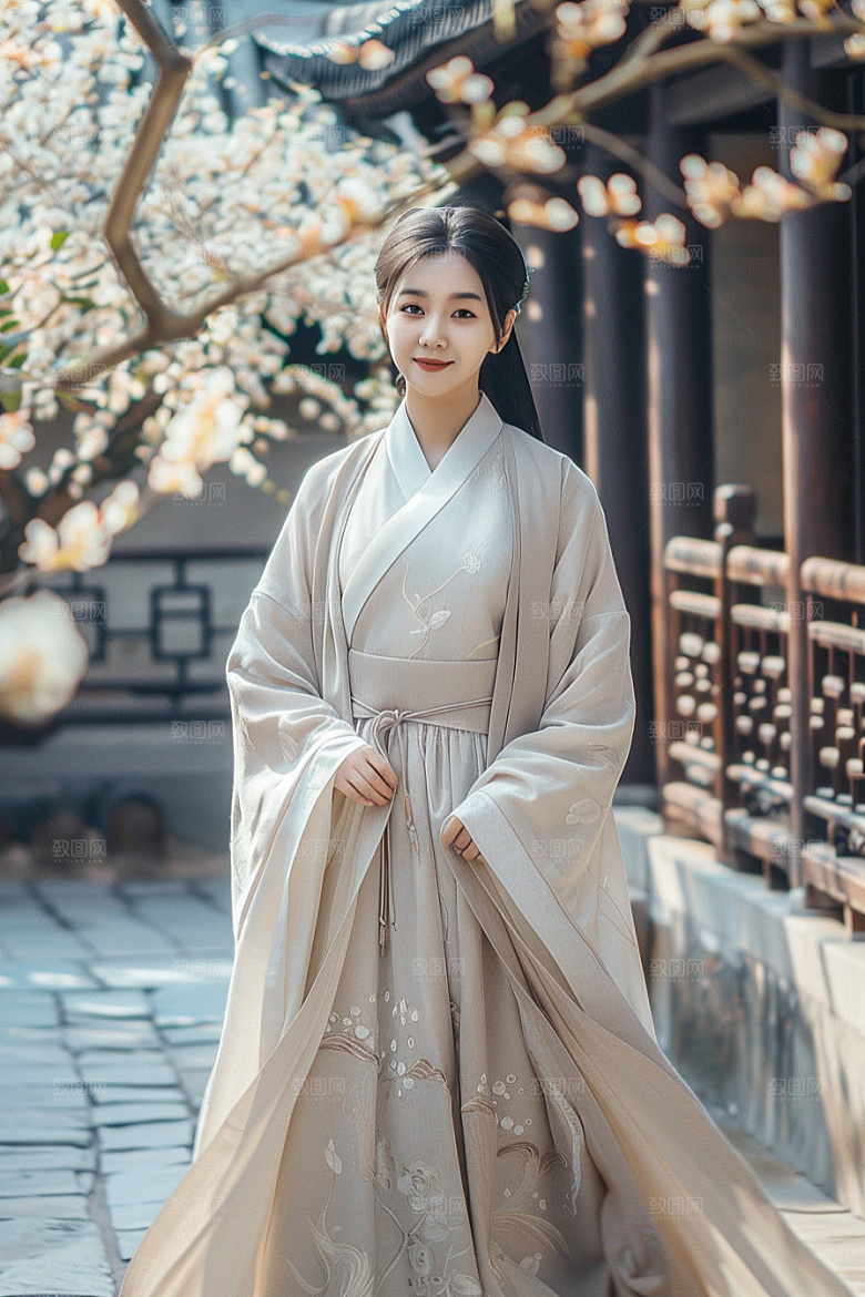 花卉汉服人物美景园林摄影图