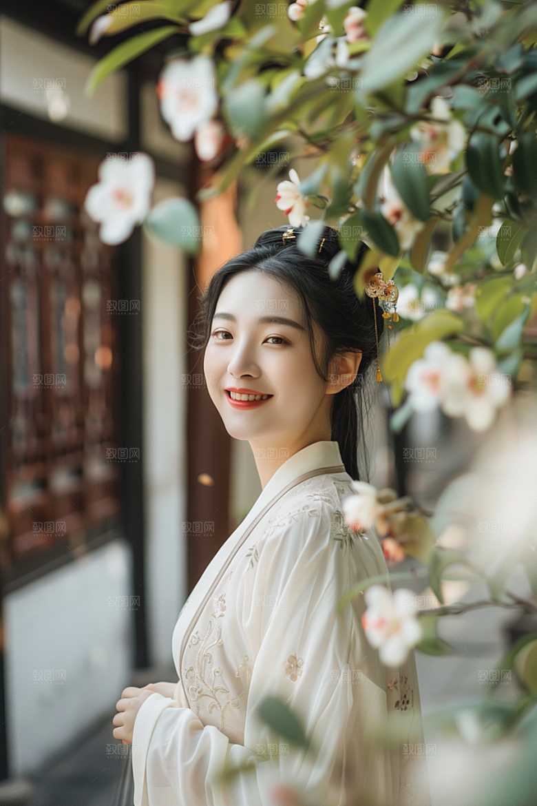 花卉汉服人物人像中国风摄影图