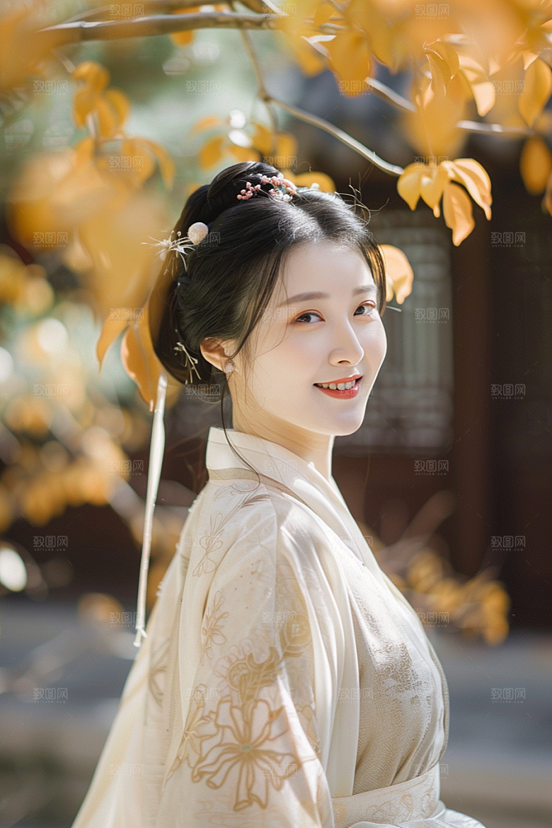 花卉汉服人物写真古风摄影图