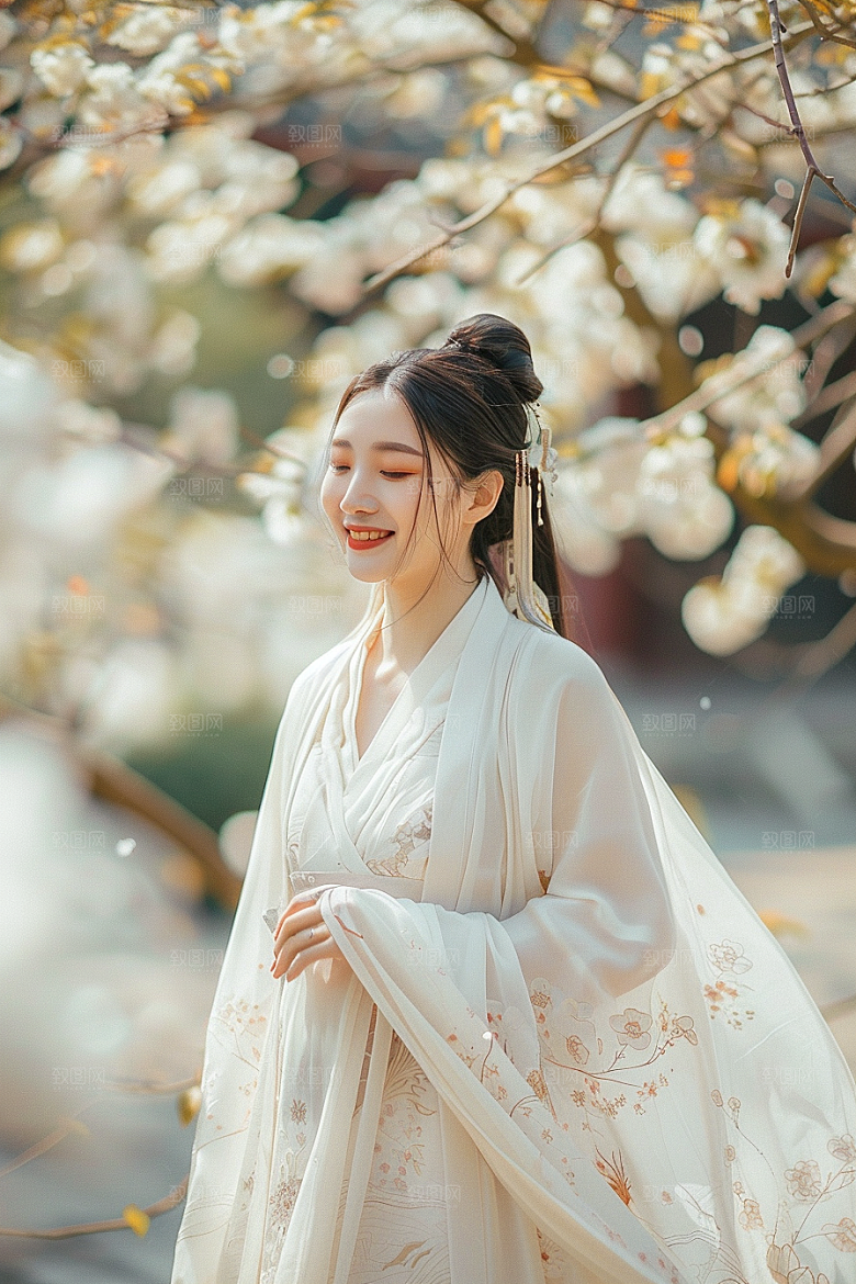 花卉汉服人物中国风古风摄影图