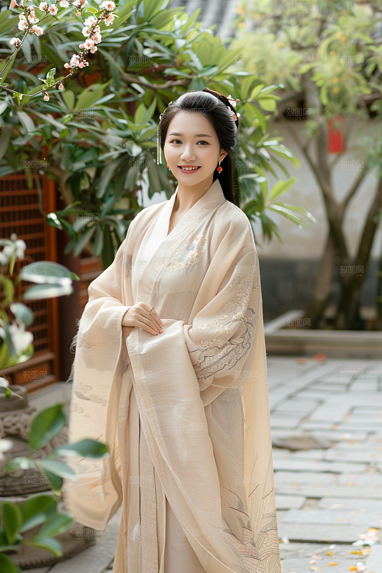 花卉汉服人物唯美唯美摄影图