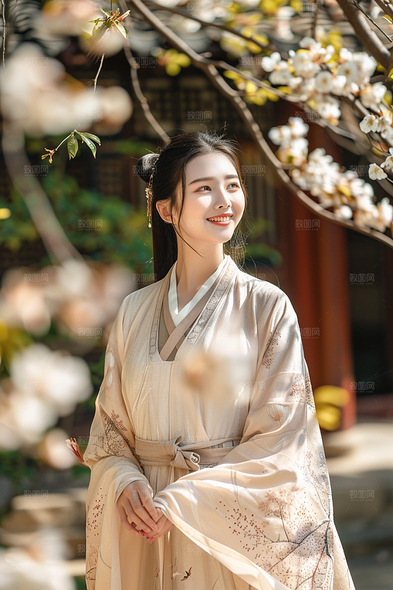 花卉汉服人物美景中国风摄影图