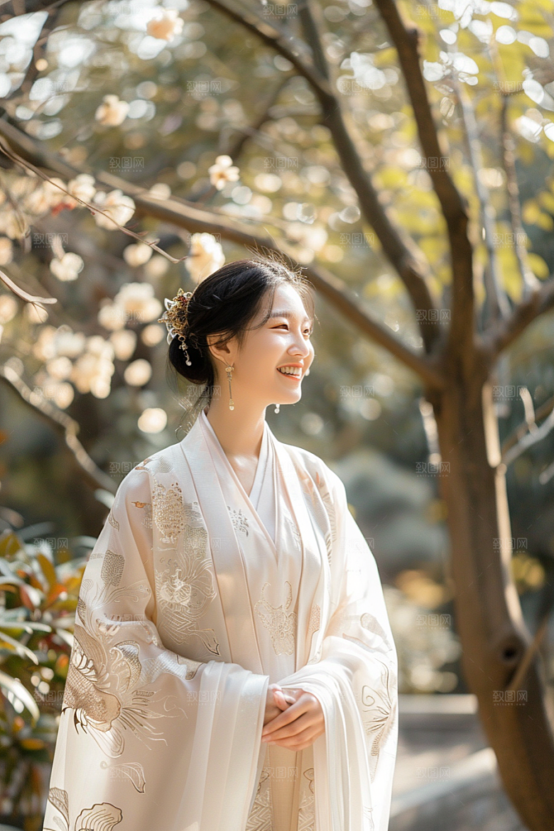 花卉汉服人物中式园林摄影图