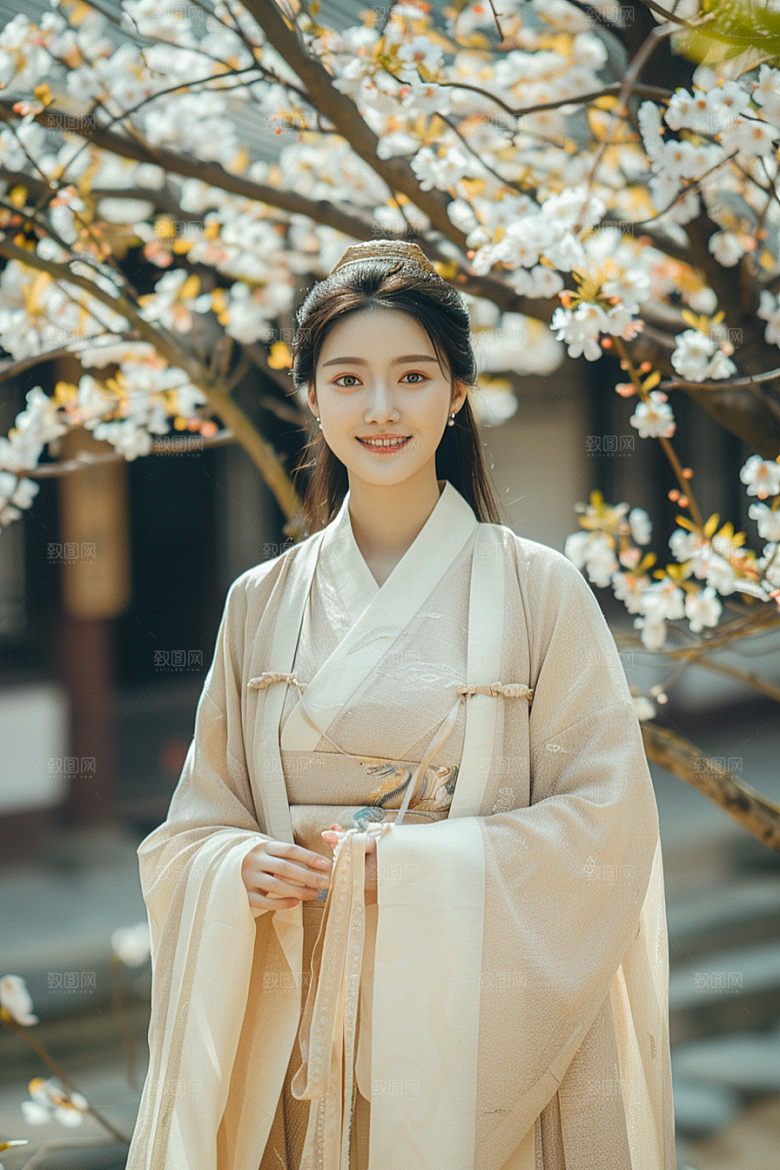 花卉汉服人物写真美女摄影图
