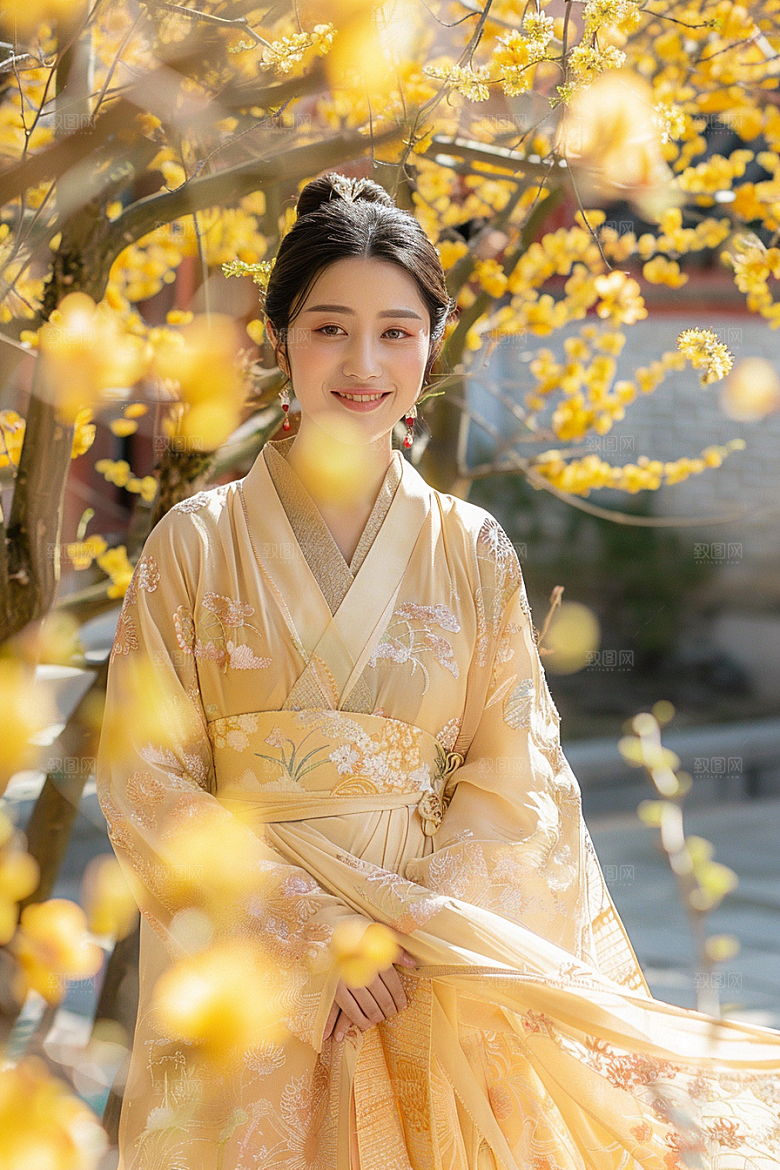花卉汉服人物园林中国风摄影图
