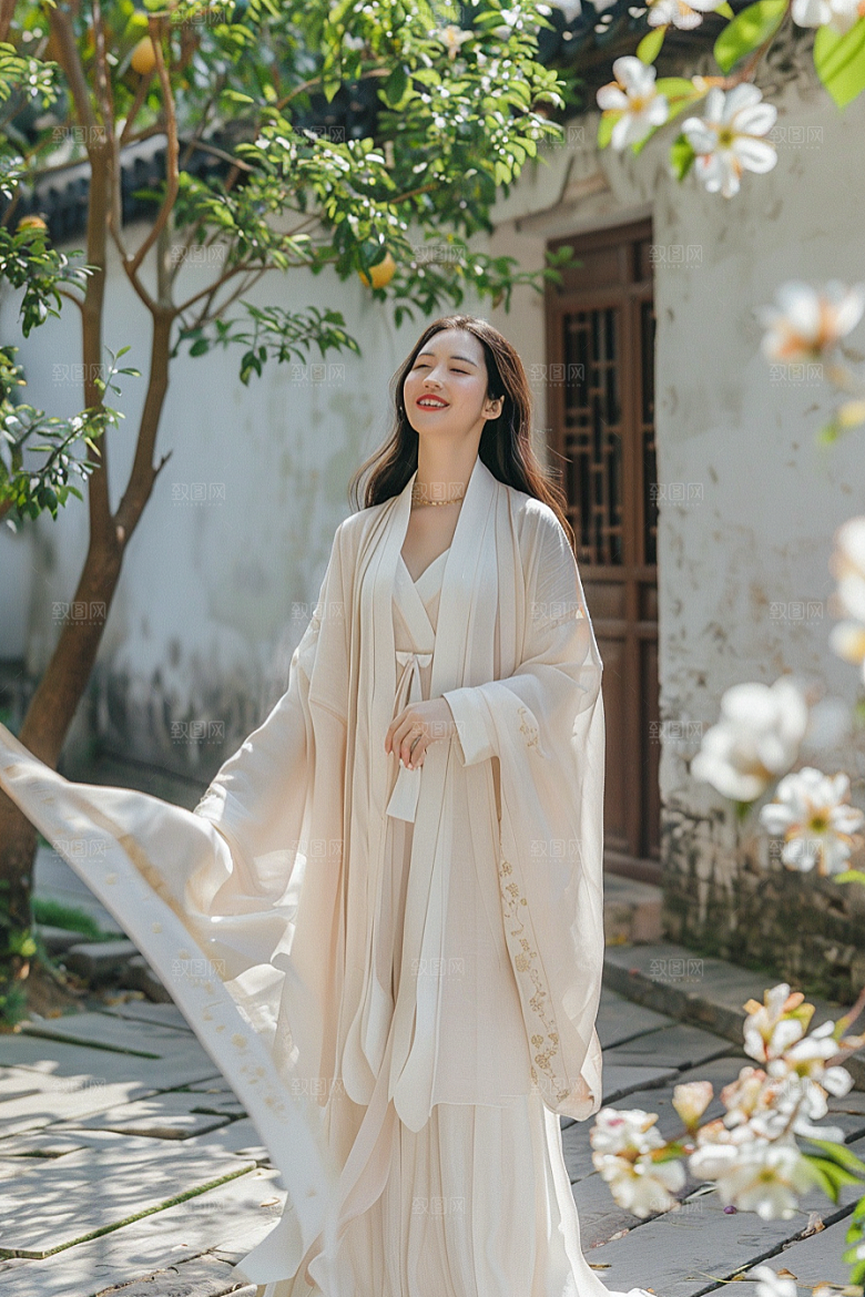 花卉汉服人物中国风浪漫摄影图