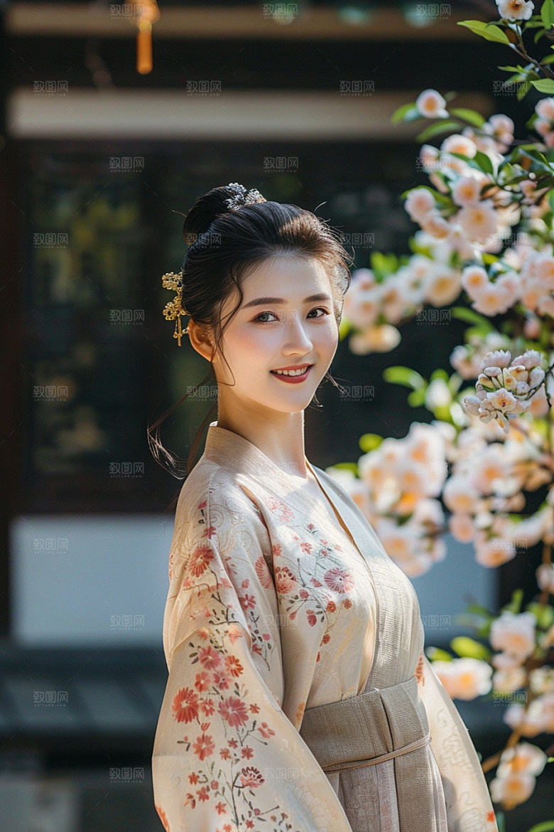 花卉汉服人物古风浪漫摄影图