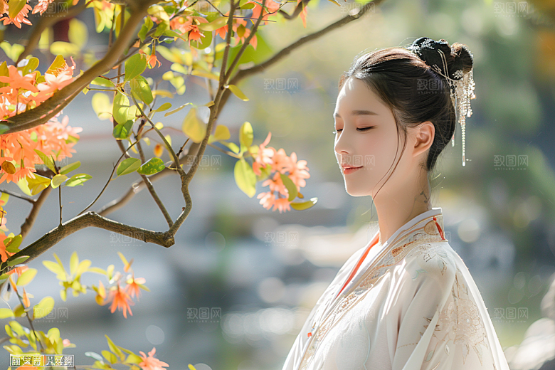 花卉汉服人物唯美唯美摄影图