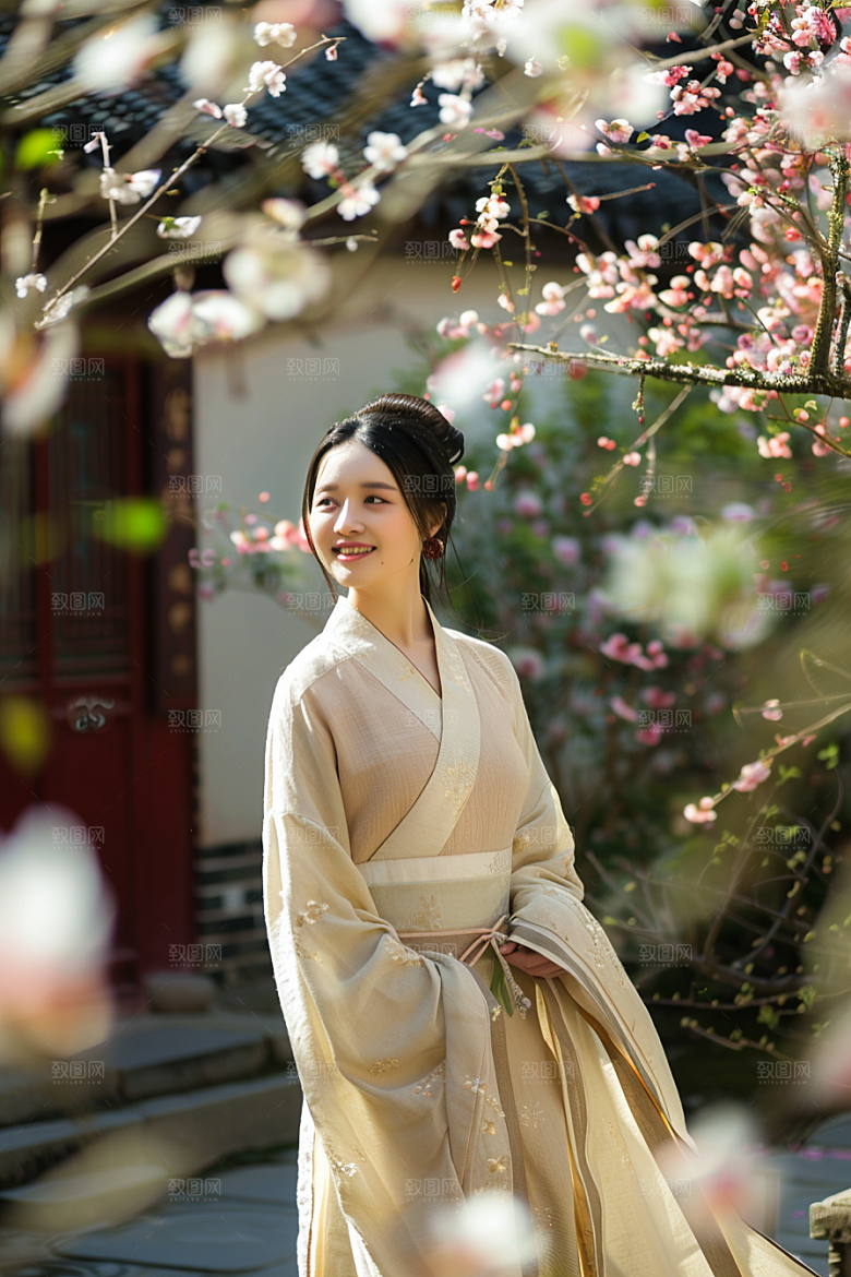 花卉汉服人物写真中式摄影图