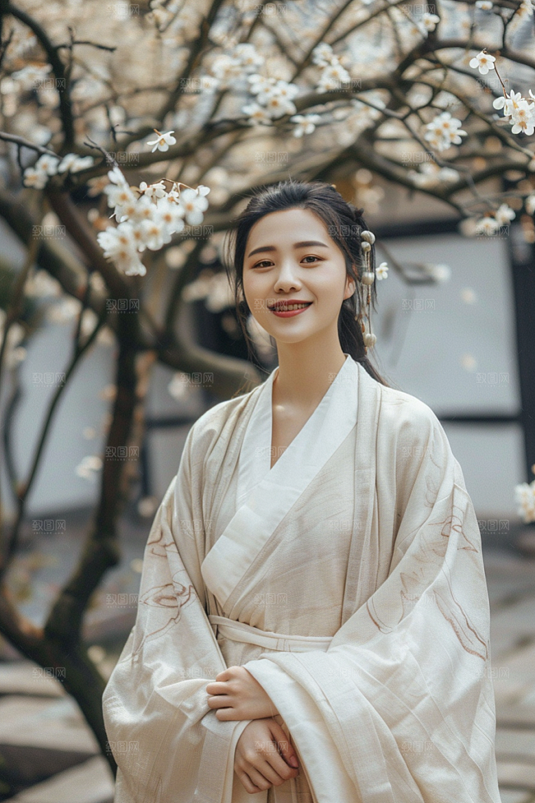 花卉汉服人物花丛美景摄影图