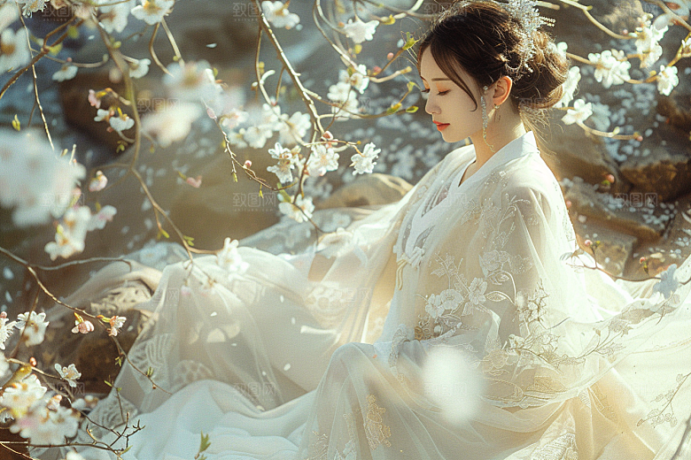 花卉汉服人物写真花丛摄影图