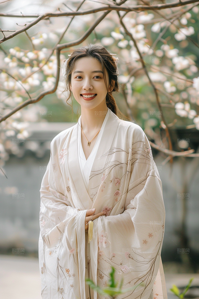 花卉汉服人物园林古风摄影图