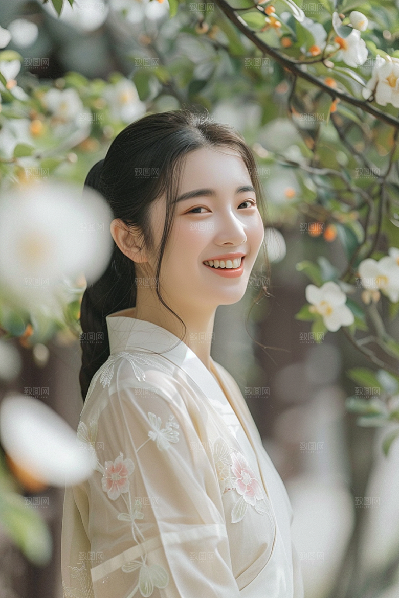 花卉汉服人物花丛中国风摄影图