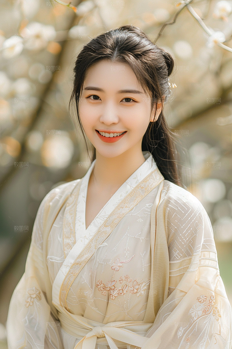 花卉汉服人物美女中式摄影图