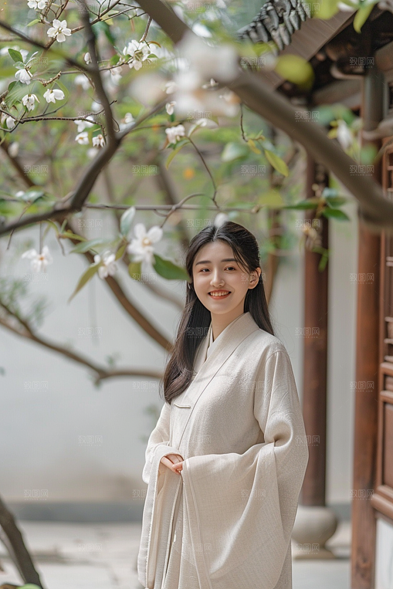 花卉汉服人物浪漫人像摄影图