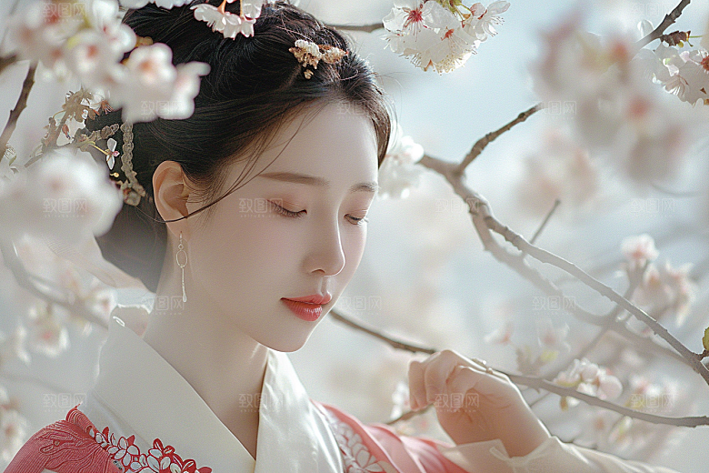 花卉汉服人物唯美高清摄影图
