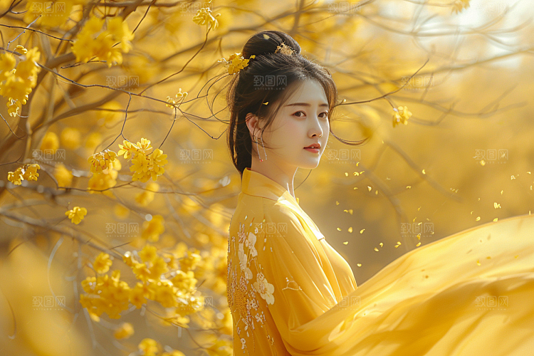 花卉汉服人物人像美女摄影图