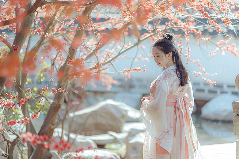 花卉汉服人物人像美女摄影图