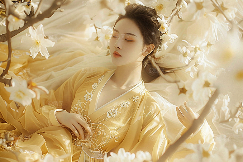 花卉汉服人物浪漫美女摄影图