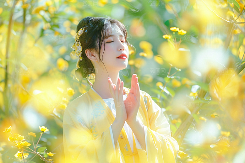 花卉汉服人物古风美女摄影图