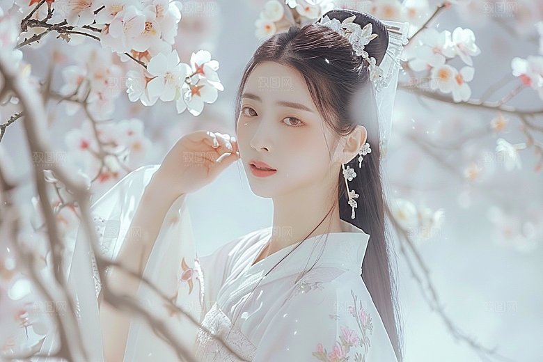 花卉汉服人物写真唯美摄影图