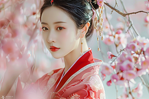 花卉汉服人物浪漫中国风摄影图