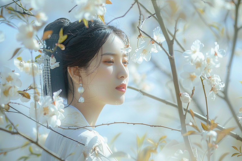 花卉汉服人物唯美唯美摄影图