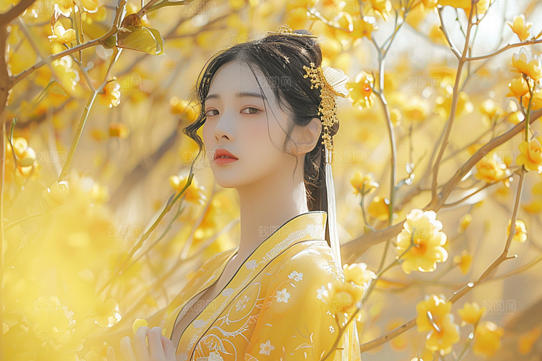 花卉汉服人物中国风中式摄影图