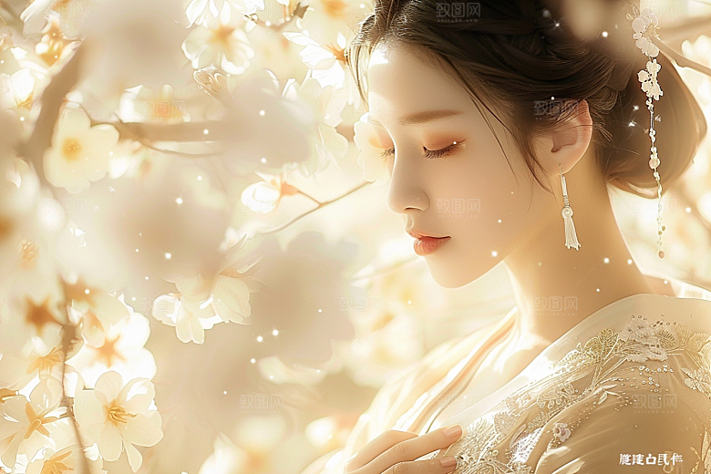 花卉汉服人物写真浪漫摄影图